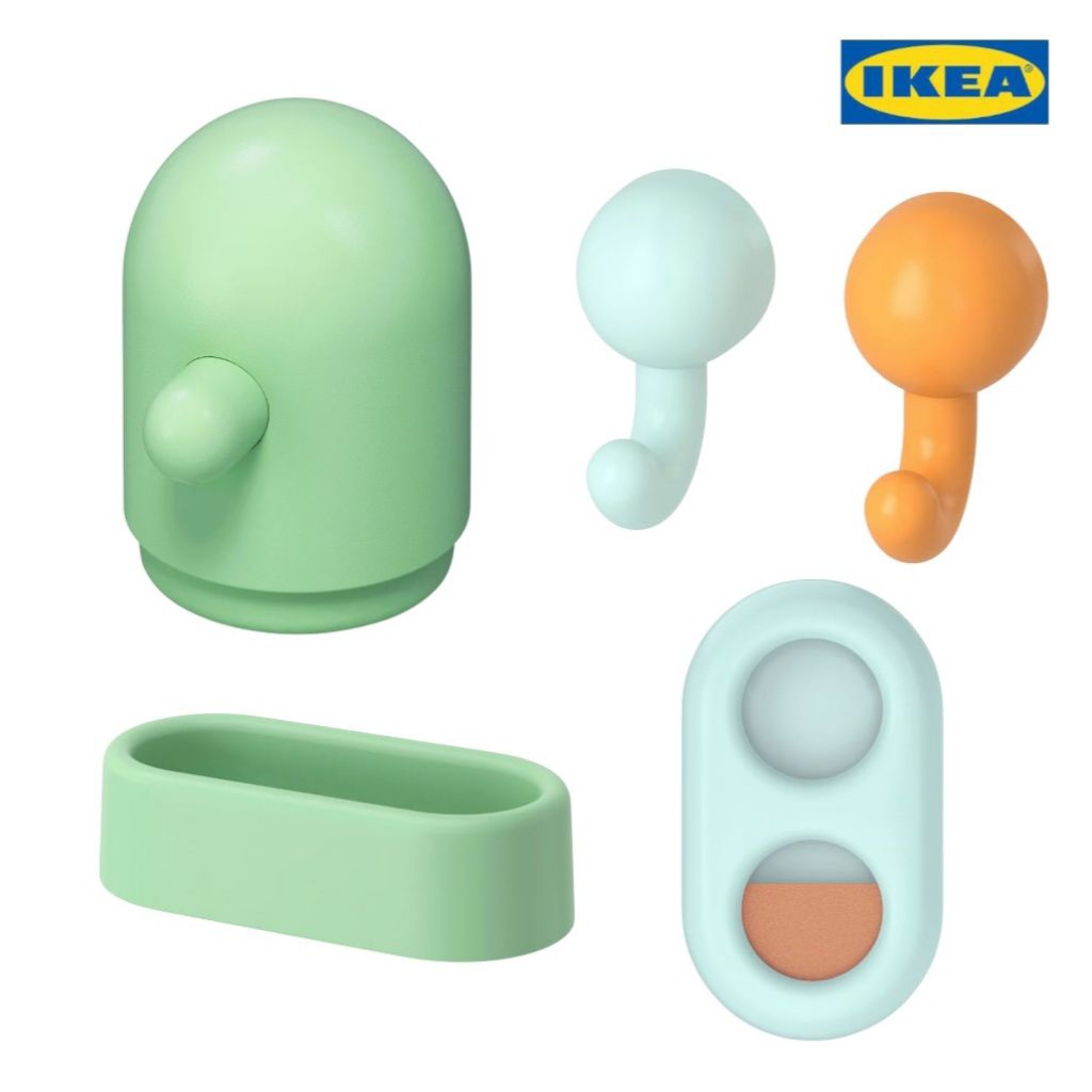 IKEA - HUMLESJON - ฮุมเลสเยิน ขวดจ่ายสบู่เหลว, ตะขอแขวน, ตะกร้าดูดผนัง, ไทม์เมอร์พร้อมตัวดูด กระจกเด็ก