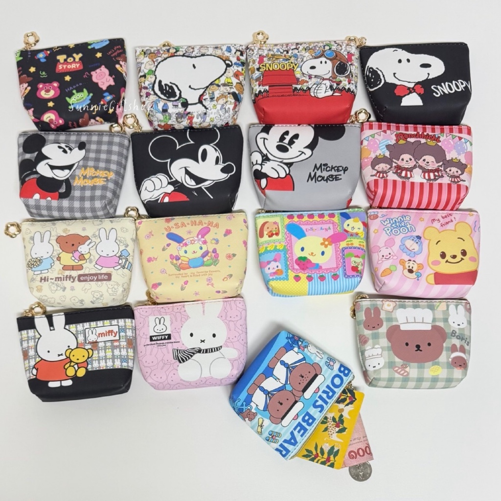 กระเป๋าสตางค์ ลายการ์ตูน หนังPU หัวซิปสีทอง ลายชุดที่2