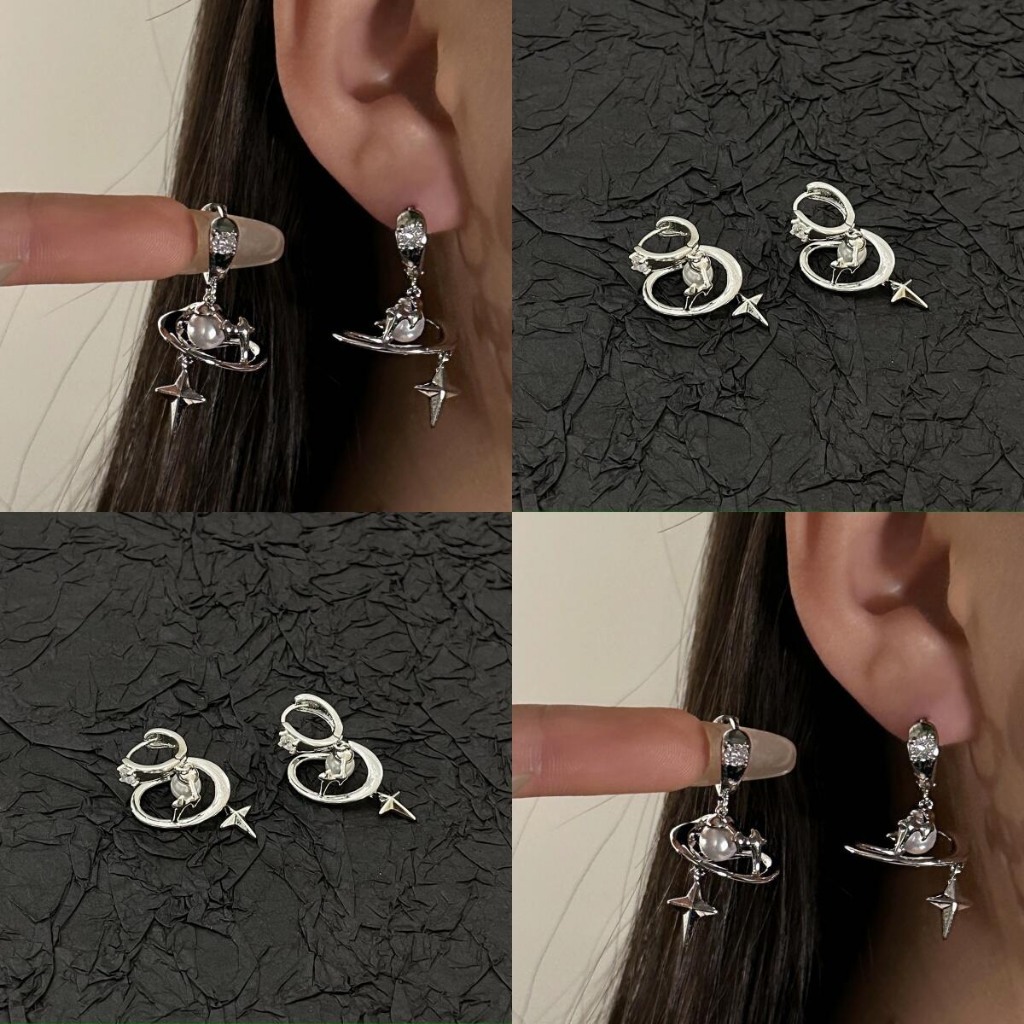 พร้อมส่ง! ราคา/คู่ Saturn Pearl Stardust Earrings ต่างหูดาวเสาร์ไข่มุกประกายดาว สไตล์มินิมอล เนื้องานเกาหลี พรีเมี่ยม