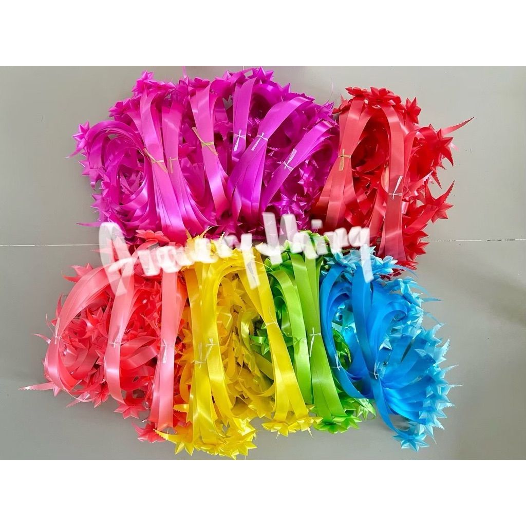 ริบบิ้น สายร้อย พวงมาลัย ดอก 5 แฉก 5 เซน สาย 13 นิ้ว เบอร์ 2 500-1000 เส้น เนื้อมันไม่แตก 100% ร้อยเชือกฟาง พร้อมส่ง