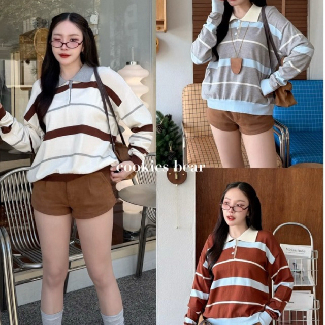 ไหมพรมแขนยาวสเวตเตอร์ ลายริ้ว เนื้อนุ่ม ไหมพรมเนื้อเกรดพรีเมี่ยม