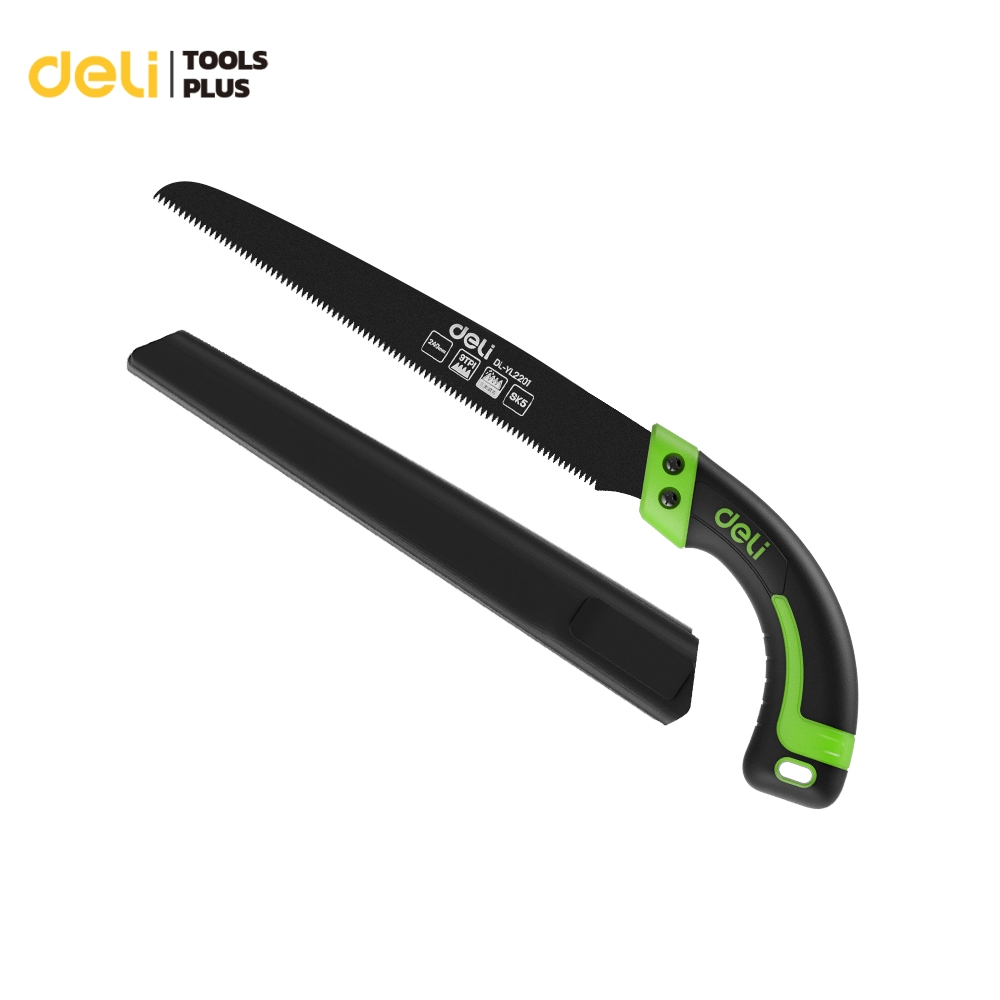 Deli เลื่อยกิ่งไม้ เลื่อยตัดกิ่งใบเลื่อย SK5 คมแรง ไม่เป็นสนิม พร้อมปลอก ด้ามกันลื่น Pruning Saw