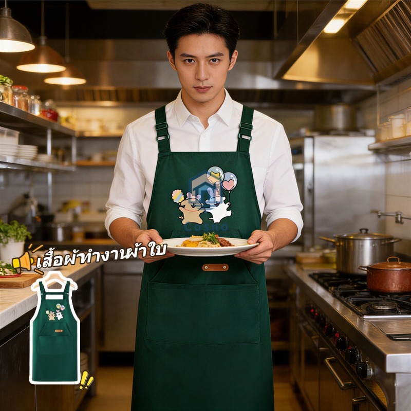 ผ้ากันเปื้อนในครัว ทำจากผ้าฝ้ายแท้ กันน้ำและกันคราบสกปรก ปรับขนาดได้ สามารถใช้เป็นชุดทำงานได้