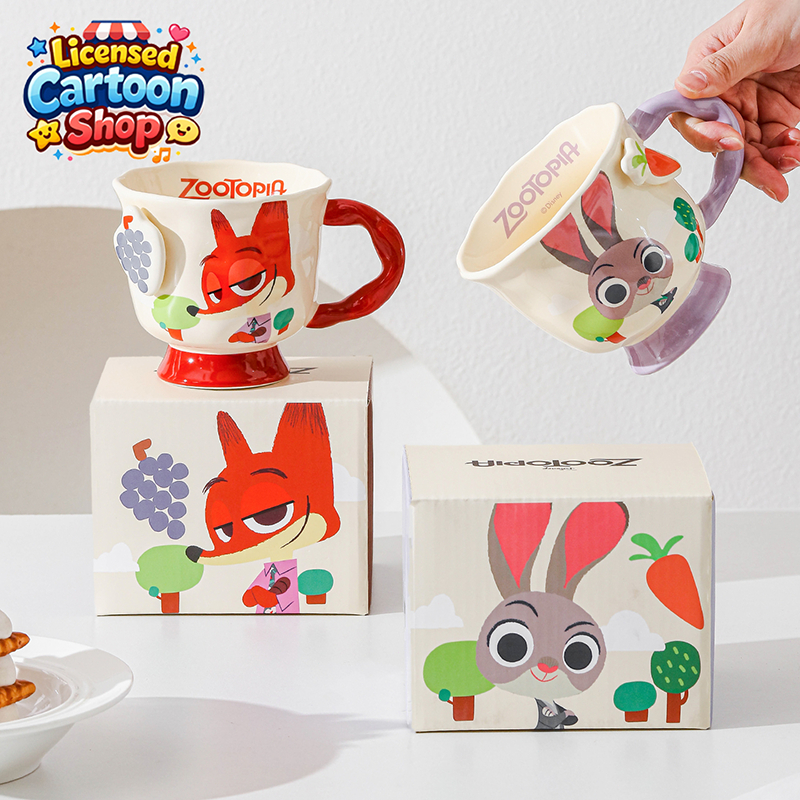 【ลิขสิทธิ์แท้】ซูโตรเปีย Zootopia แก้วเซรามิก 380ml 🦊🐰 จูดี้/นิค ลายน่ารัก พร้อมกล่องสวย ใช้เองหรือให้เป็นของขวัญ
