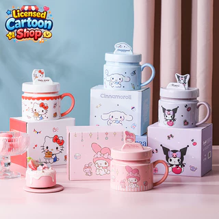 【ของแท้】Sanrio ซานริโอ แก้วเซรามิก มีฝา 400ml ฝาเป็นที่วางโทรศัพท์ ลายน่ารัก กล่องสวยงาม ของขวัญวันหยุด ใช้ทุกวัน ส่งฟรี