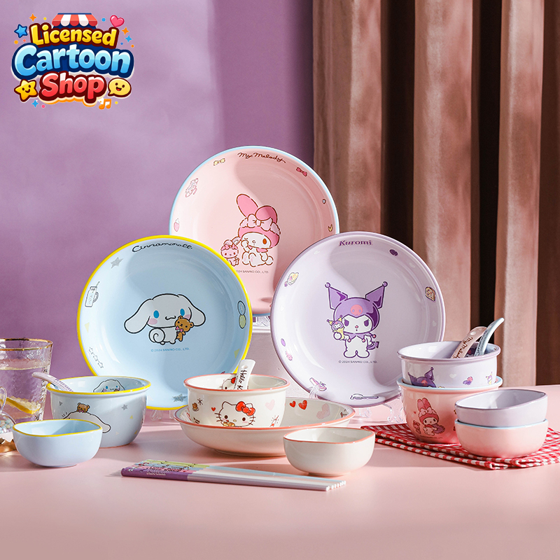 【ของแท้】Sanrio จาน / ชาม / ถ้วย / ตะเกียบ / ช้อน Kuromi Hello Kitty My Melody Cinnamoroll ขายแยกชิ้น