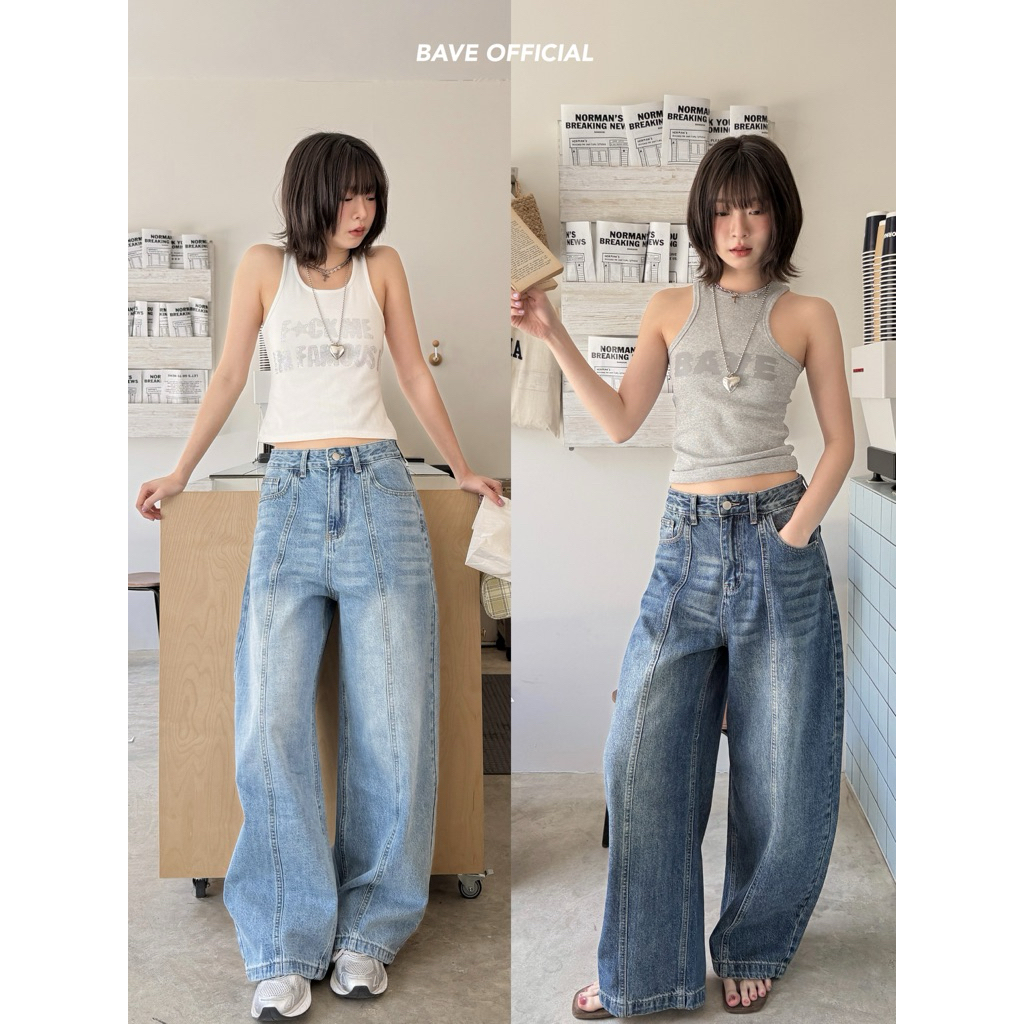 Bave official - Mesh jeans กางเกงยีนส์ทรงกระบอกBarrel