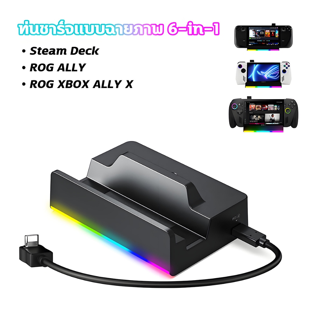 Dock 6-in-1 สำหรับ Rog Xbox Ally/Rog Ally/Steam Deck พร้อม HDMI 4K@120Hz Gigabit Ethernet 1000Mbps U