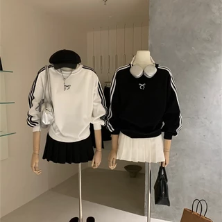 Hotgirl พร้อมส่ง เสื้อสเวตเตอร์ผู้หญิง เสื้อกันหนาวแขนยาว คอกลมแบบ พิมพ์โบว์ สไตล์สปอร์ต