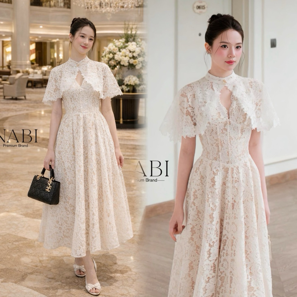 NABI•ชุดเซ็ท เสื้อคลุม+เดรสลูกไม้ยาว สวยหรู ลุคสุภาพ