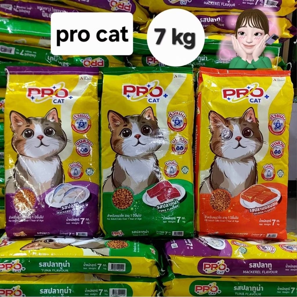 Procat 7 kg อาหารเม็ดแมวอายุ 1 ปีขึ้นไป เม็ดเล็ก เขี้ยวง่าย ไม่แข็ง