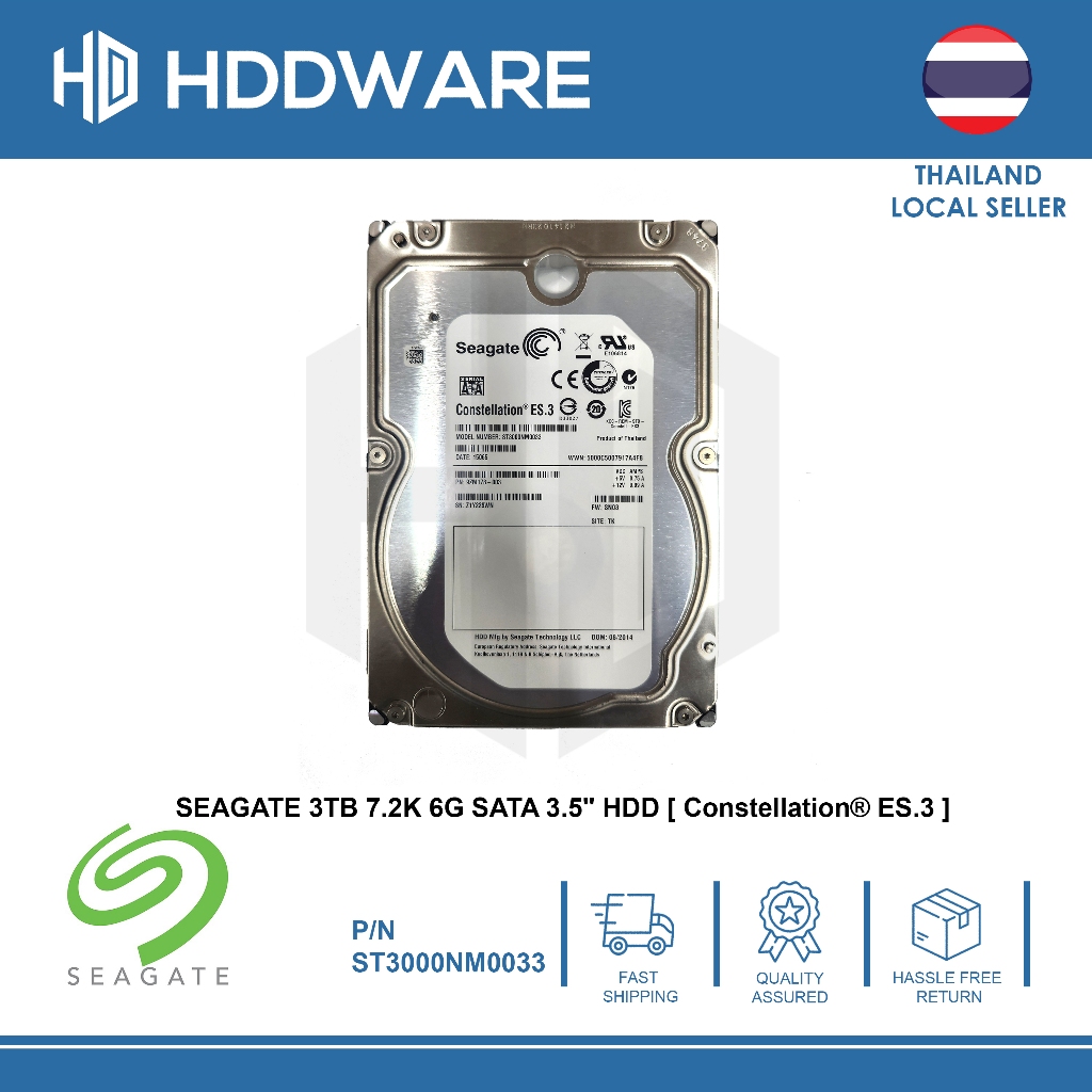 SEAGATE 3TB 7.2K 6G SATA 3.5" HDD [ Constellation® ES.3 ] //ST3000NM0033 // 9ZM178-004