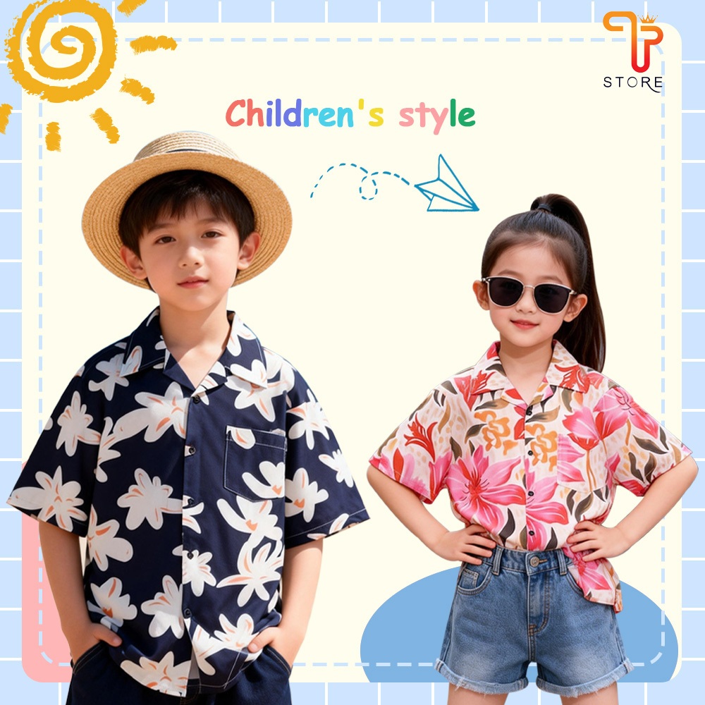 เสื้อฮาวายเด็ก ลายดอกไม้ ขนาด 110–140 ซม. เหมาะสำหรับเด็กผู้ชายและเด็กผู้หญิง  / T Store Shop