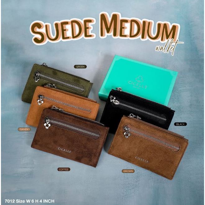 #7012  Suede Medium Wallet ♣️แบรนด์ CICELLE (ซี-เซล) กระเป๋าสตางค์ กระเป๋าตังค์หนังกลับ กระเป๋าสตางค