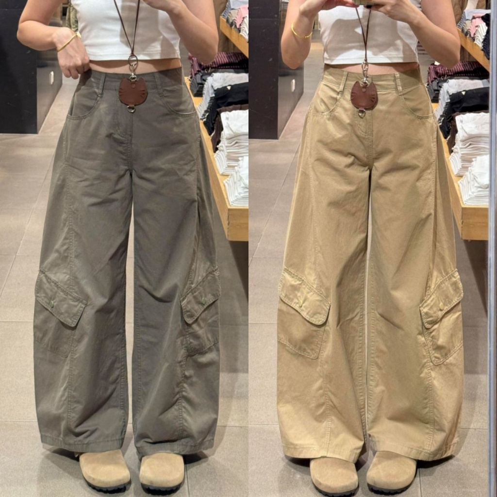 5สี กางเกงขายาว กางเกงคาร์โก้ มินิมิล ออกแบบสวย สไตล์วินเทจ#1354