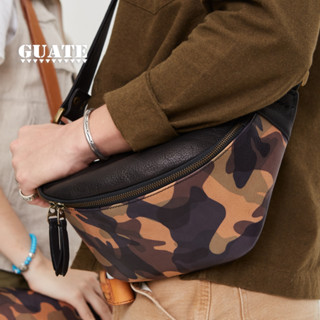 GUATE กระเป๋าคาดอกหนังแท้ รุ่น MLT01 หนังวัวพิมพ์ลายทหารนำเข…