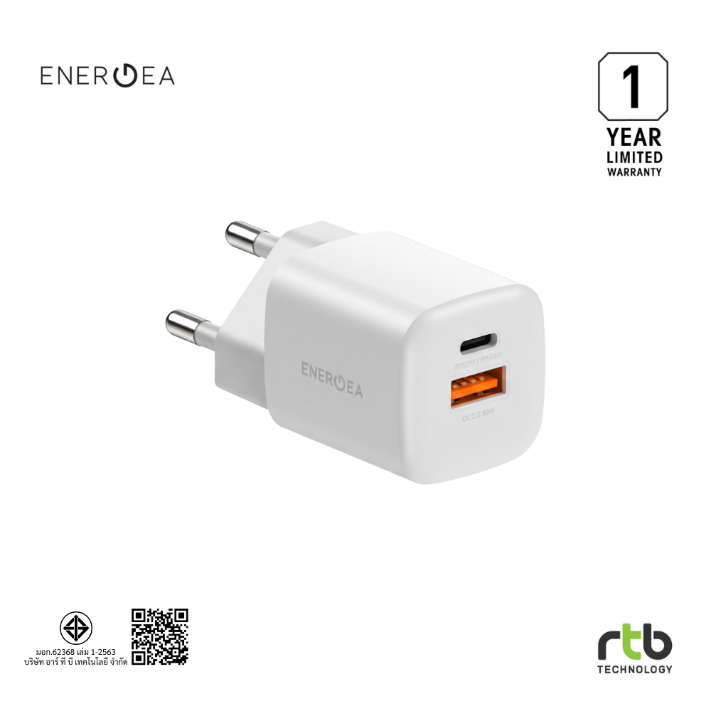 Energea หัวชาร์จ Wall Charger USB C PD35/PPS33W & USB A QC 3.0 รุ่น Ampcharge GaN35