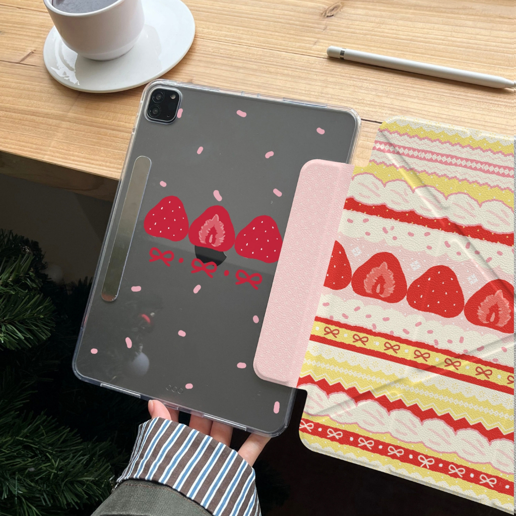 ออกให้ 24 ชม เคส iPad พับ Y ใส่ปากกา Air7 Air6 strawberry cake for iPad Gen11 Gen10 Pro11 MINI6/7