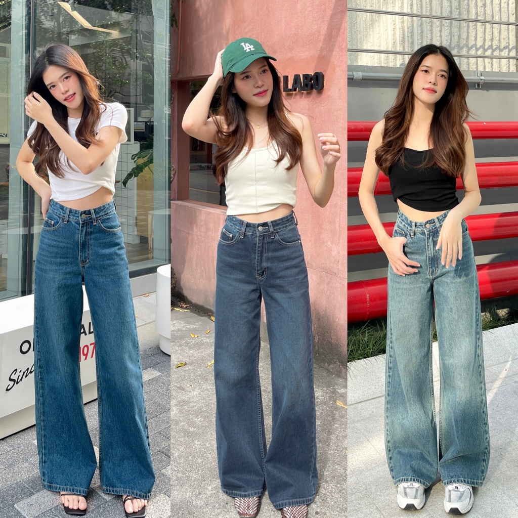 BLUEDA - Flint Jeans กางเกงยีนส์เอวสูง ขากระบอกใหญ่ Baggy ทรงสวยดูแพง ผ้านิ่ม ใส่สบาย ใส่แล้วขาดูยาว