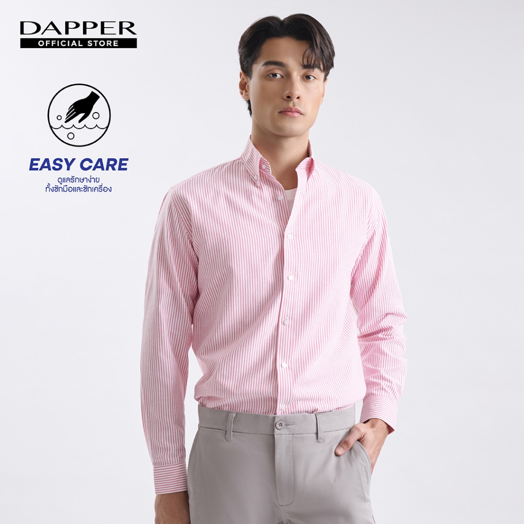 DAPPER เสื้อเชิ้ตแขนยาว EASY CARE ลายทาง Striped ทรง Regular Fit สีแดง (BSL/RE/568RE)