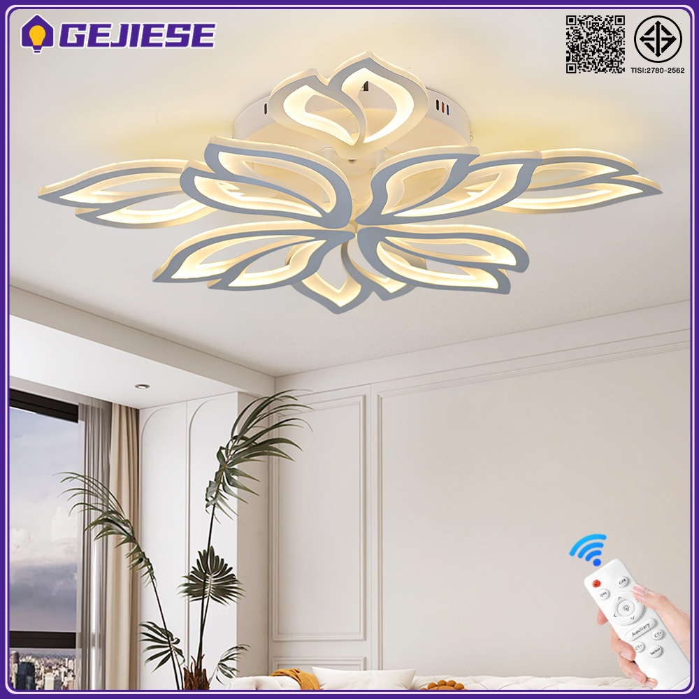 GEJIESE สไตล์โมเดิร์น โคมไฟเพดาน ไฟ 3 สี สามารถปรับความสว่างได้  การป้องกันดวงตา เรียบง่าย ไฟ led เพดาน พร้อมรีโมทควบคุม