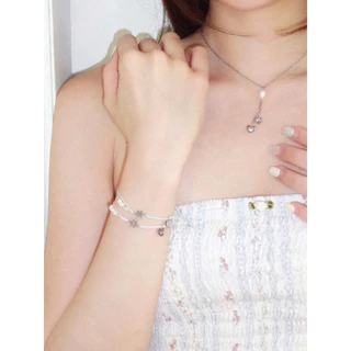 nice try studio - Lilies Love String Bracelet สร้อยข้อมือเชือกถัก ไข่มุกแท้ ดีเทลลายหัวใจและดอกไม้ กันน้ำ กันเหงื่อ