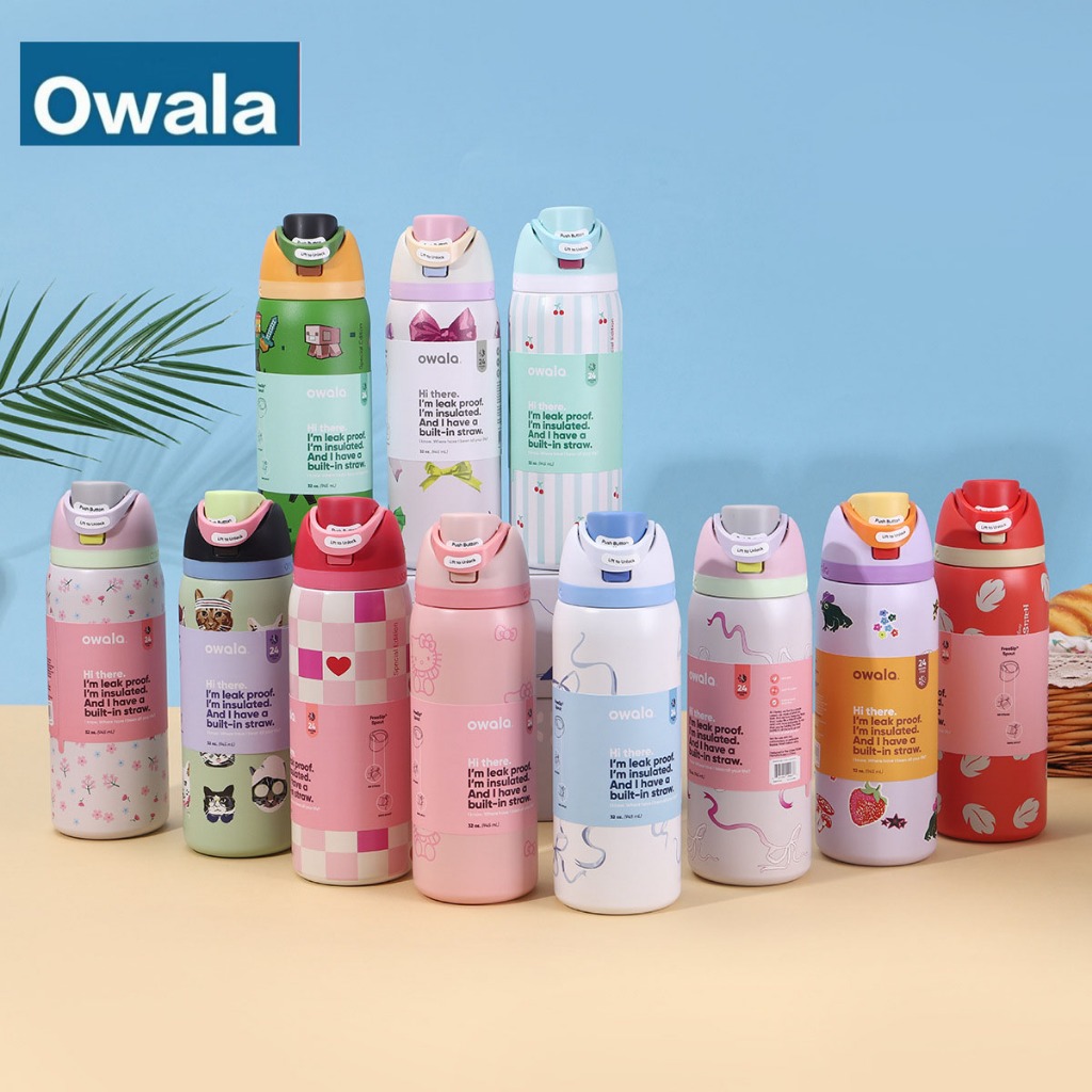 【ของแท้】Owala FreeSip 24oz/32oz กระบอกน้ำเก็บความเย็น กันหก มีหลอดในตัว สำหรับกีฬา เที่ยว ขวดน้ำเก็บความเย็น
