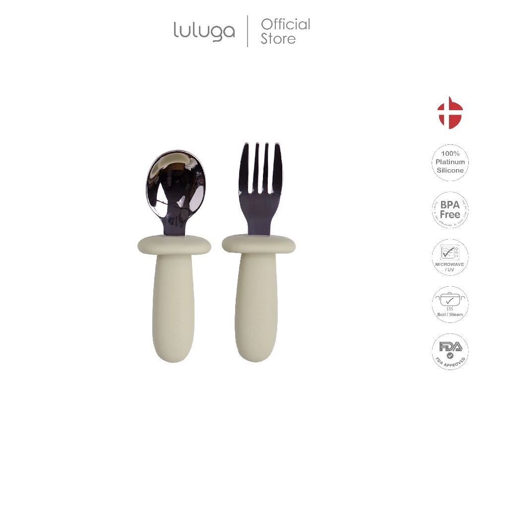 Luluga ช้อนส้อมเด็ก ช้อนฝึกทาน สแตนเลส SUS316 ด้ามซิลิโคน กันสำลัก BPA Free ฝึกทาน BLW 6 เดือน+ thumbnail 7