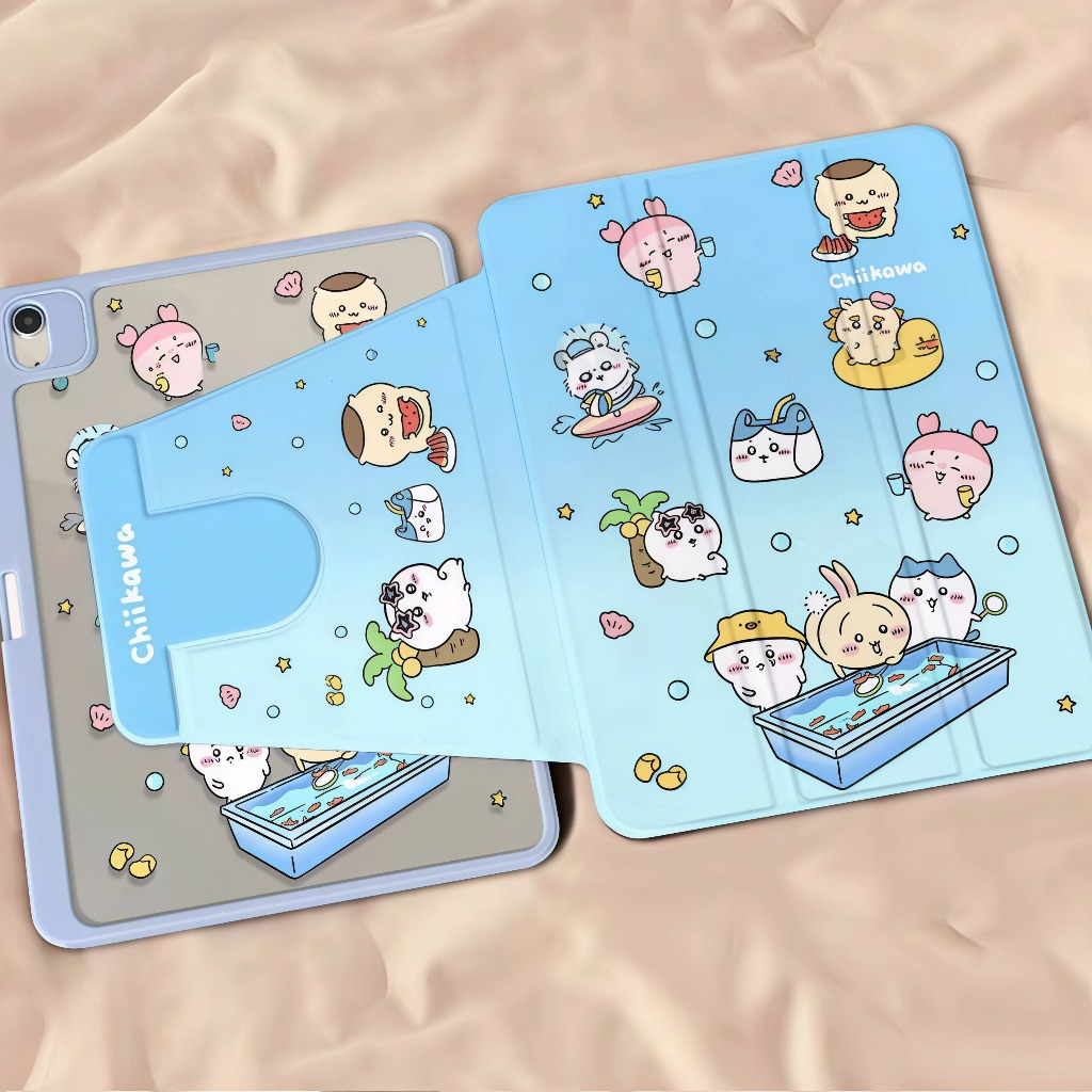 🌼ออกให้ 24 ชม🌼เคสไอแพด Pro13 Gen10 Gen11 ที่ใส่ปากกา chiikawa เคสiPadหมุน 360° Air6 Air7 MINI7 blue