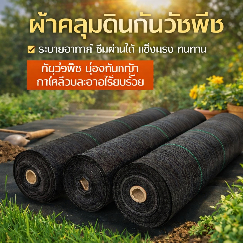 พลาสติกคลุมดิน ผ้าคลุมดิน พลาสติกคลุมหญ้า ฆ่าหญ้า 50 เมตร 10