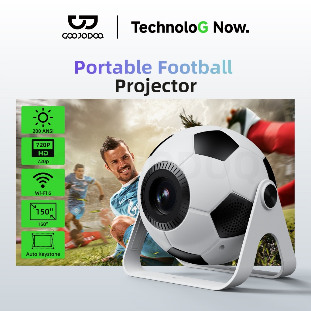 GOOJODOQ ฟุตบอล Projector 200Ansi โปรเจ็กเตอร์ Android 11 Wifi6 การแก้ไขรูปสี่เหลี่ยมคางหมู
