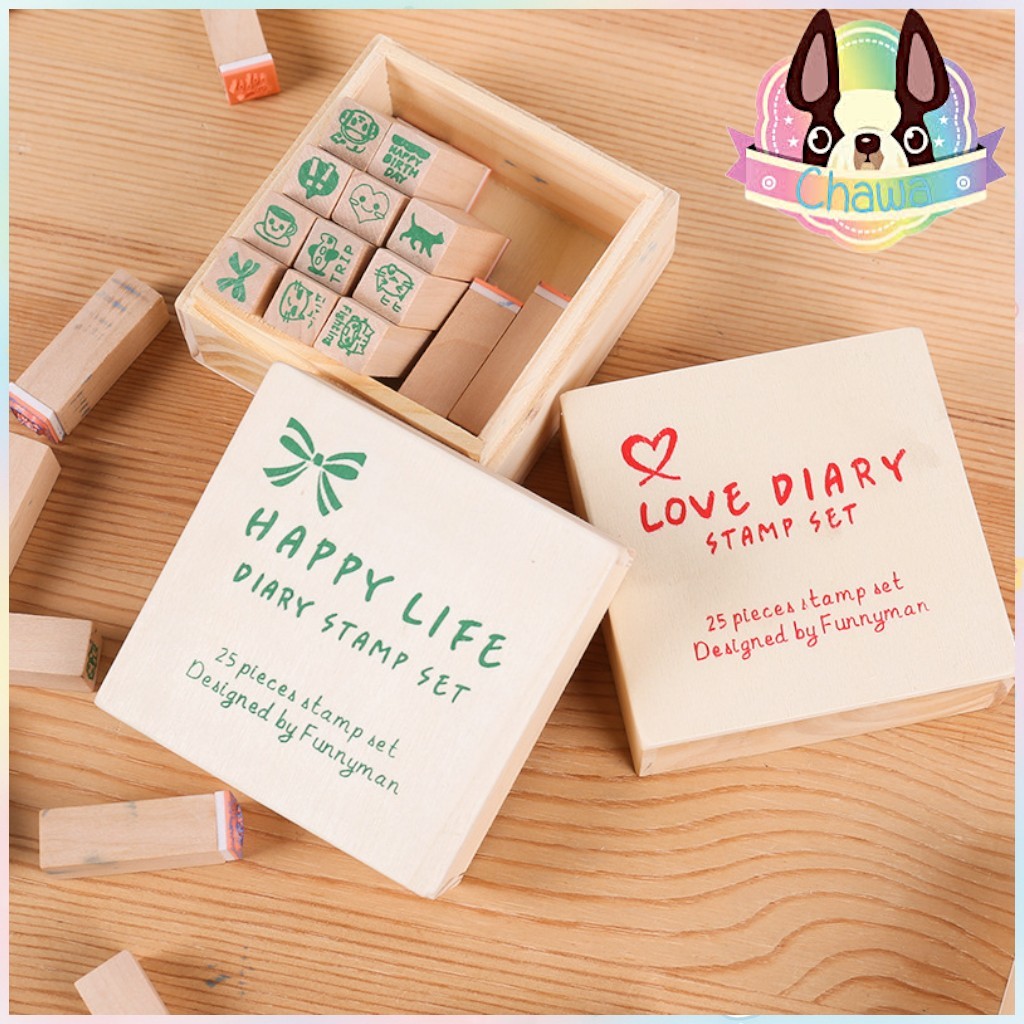 🚚พร้อมส่งจากไทย⭐🌈📖✨ Diary Wooden Stamp Set – ชุดตรายางไม้สุดคิ้วท์ 🪵💚
