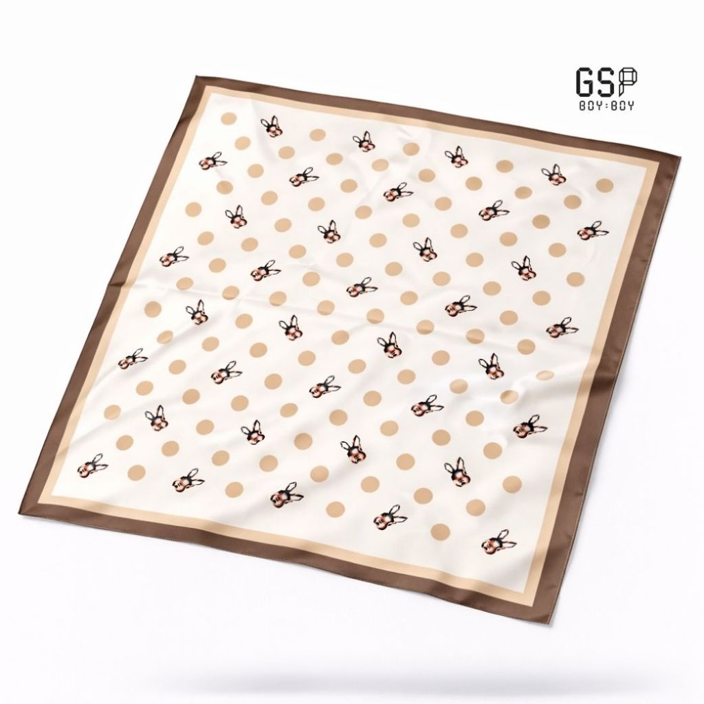 GSP BOY BOY Nini The Rabbit with Polka Dots Mini Scarf ผ้าพันคอลายกระต่ายนีนี่และโพกาดอท ขนาด 60x60 ซม. สีเบจ DC16BE