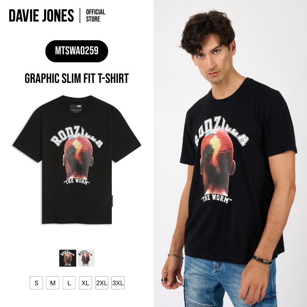 DAVIE JONES [BE FEARLESS] เสื้อยืดผู้ชาย Graphic Slim Fit T-Shirt สีดำ ขาว WA0259