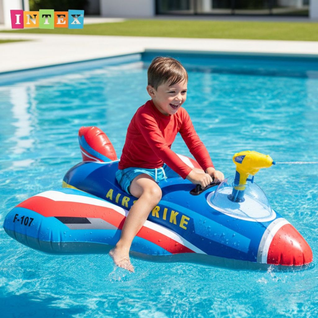 INTEX Jet Fighter Ride-On 57531NP-คละสี แพยางเครื่องบินรบ เป่าลมเด็ก มีปืนฉีดน้ำในตัว รับน้ำหนัก 40 กก. สินค้า