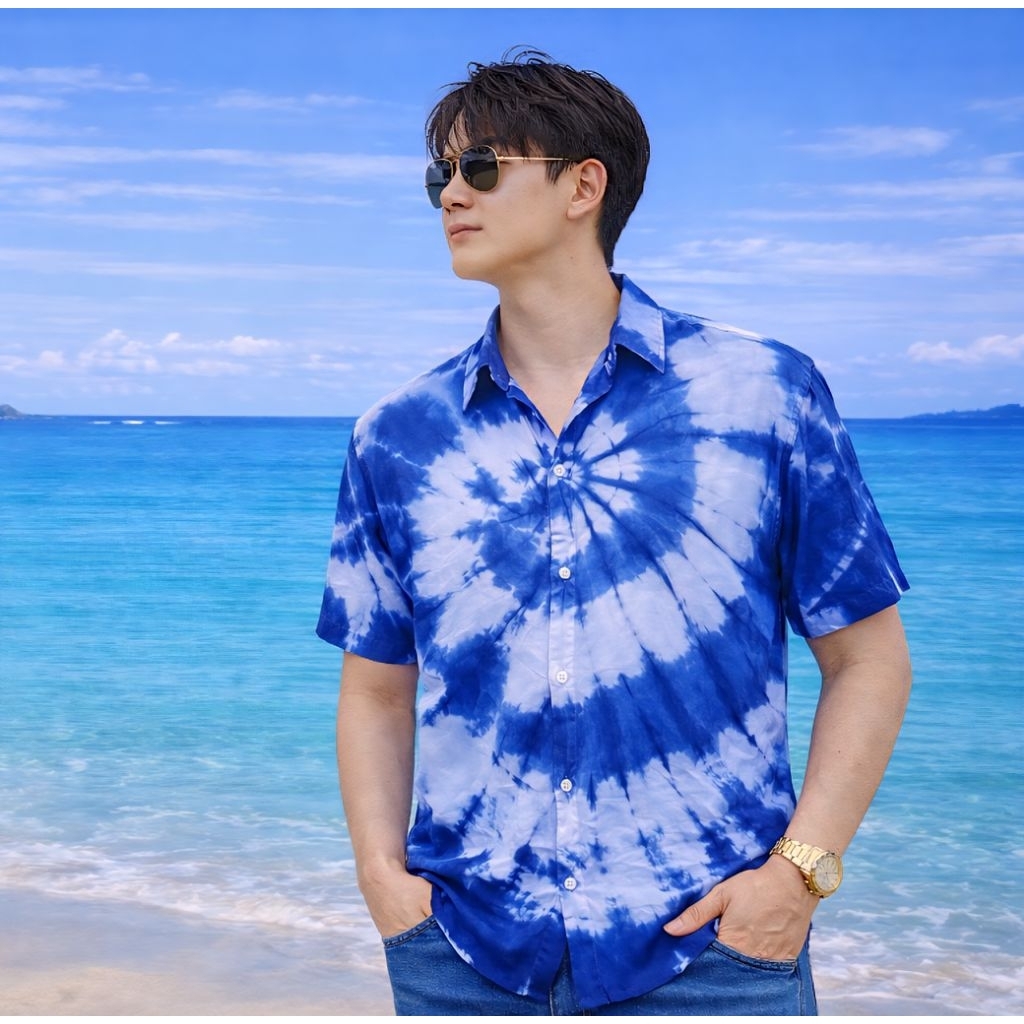 เสื้อเชิ้ตมัดย้อมสีสดใส ผ้าฝ้ายไม่ร้อนใส่สบายค่า