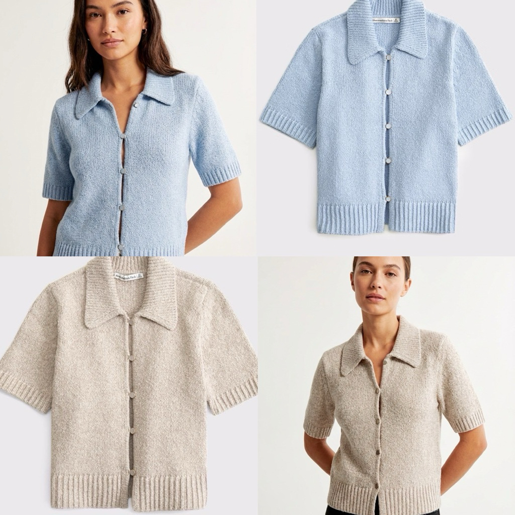 เสื้อคาร์ดิแกนแขนสั้นมีปก Abercrombie