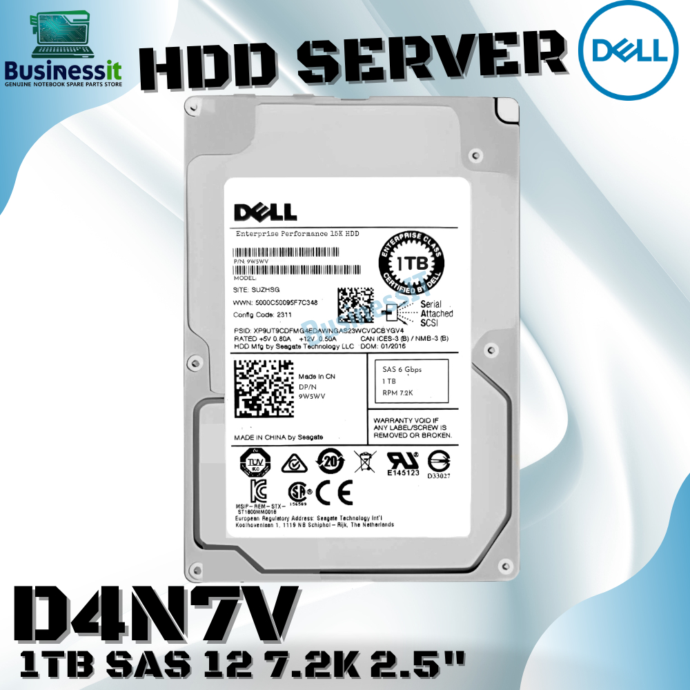 Dell HDD Server 1TB SAS 12Gbps 512n 2.5" 7.2K D4N7V Harddisk Server