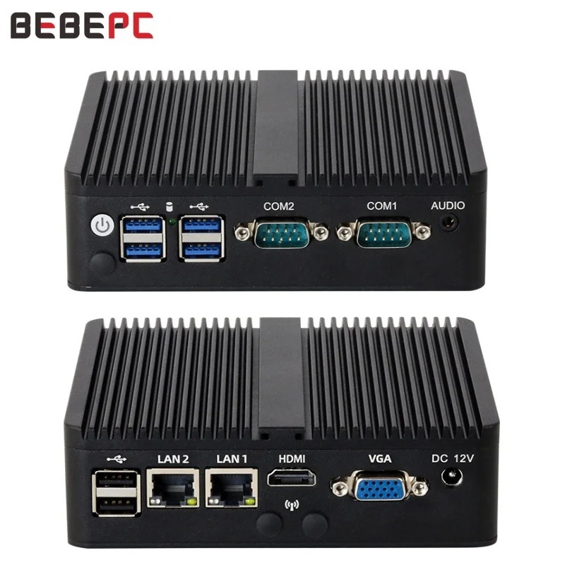 Industrial Mini PC Fanles Intel Celeron J6412 8GB DDR4 512GB M.2 NVMe SSD 2x COM RS485/232 2x GbE LA