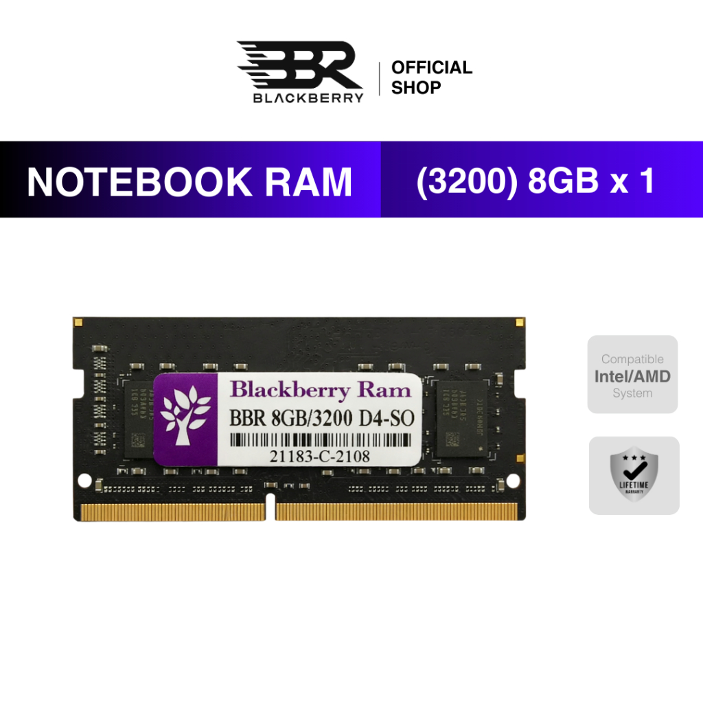 RAM Notebook DDR4 8GB 3200MHz Blackberry (BBR) 8 Chips รองรับโน๊ตบุ๊ค intel / AMD ประกัน Lifetime