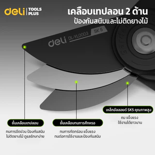 Deli กรรไกรแต่งกิ่ง ใบมีดเหล็ก SK5 กรรไกรตัดกิ่ง แต่งกิ่งไม้ ใบมีดเคลือบ Teflon ขนาด 8 นิ้ว Pruning Shears