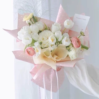 กระดาษฟลาว์ดสีพื้น ลายจุด ห่อช่อดอกไม้ ห่อของขวัญ