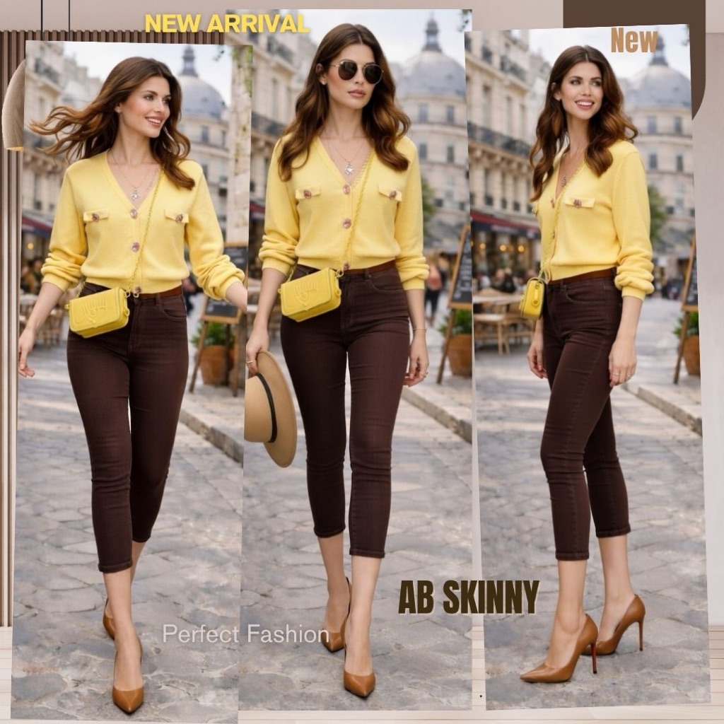 AB Skinny กางเกง 7 ส่วน สีน้ำตาลเข้ม ของแท้ จากเพจดัง 350,000 Like กางเกง AB สกินนี่ยีนส์ผู้หญิง