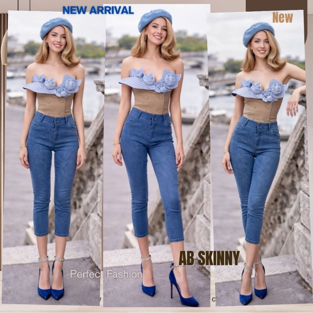 AB Skinny กางเกง 7 ส่วน สีฟ้าฟอก ของแท้ จากเพจดัง 350,000 Like กางเกง AB สกินนี่ยีนส์ผู้หญิง