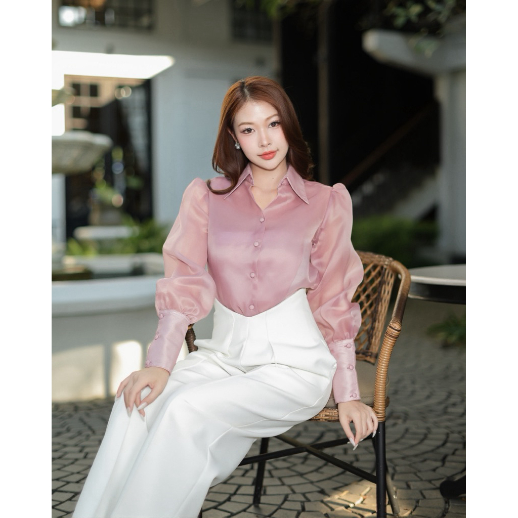 Lumi Shirt Dusty Rose เสื้อเชิรตออแกนดี้เกาหลี สี Dusty Rose