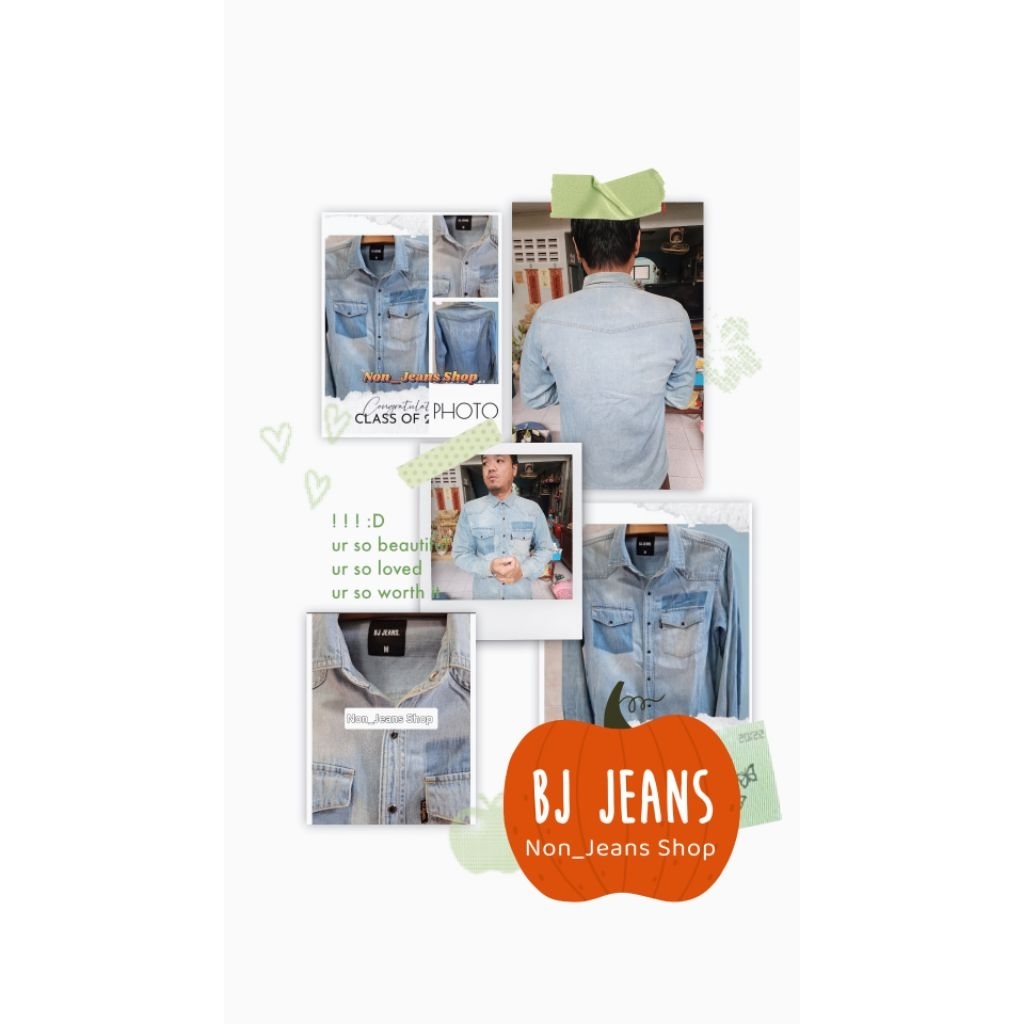 เสื้อยีนส์แขนยาว แบรนด์ BJ Jeans 🧥 สีบลู ยุค 90 กระดุมแป๊ก-สีดำวาว