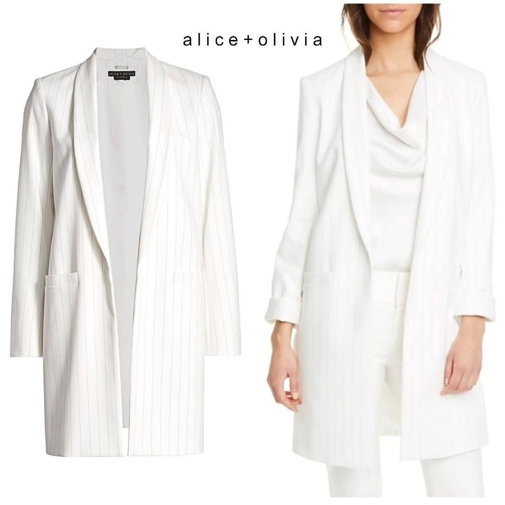 Kylie Striped Shawl-collar Long Blazer