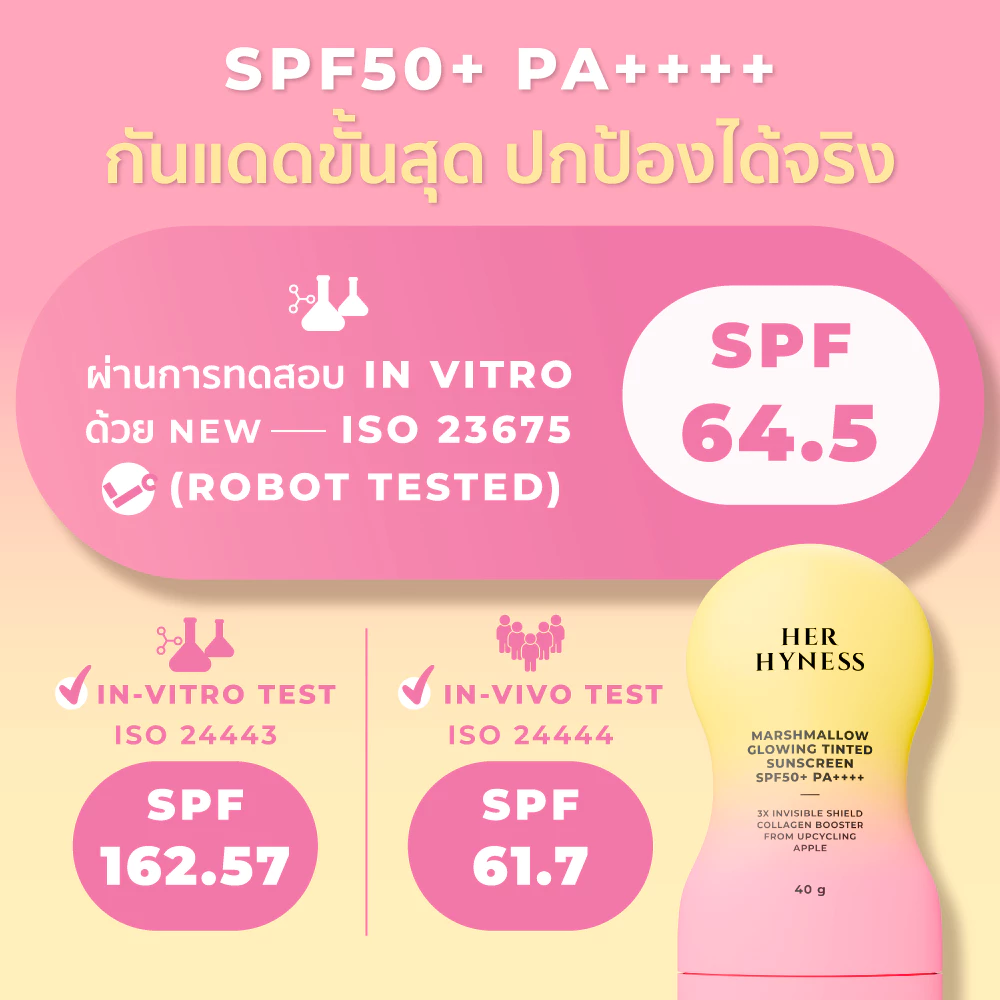 HER HYNESS MARSHMALLOW GLOWING TINTED SUNSCREEN SPF50+ PA++++ 40G กันแดดมาร์ชเมลโลว์ เนื้อทินท์ ไม่กลัวฝุ่น 40 กรัม thumbnail 5