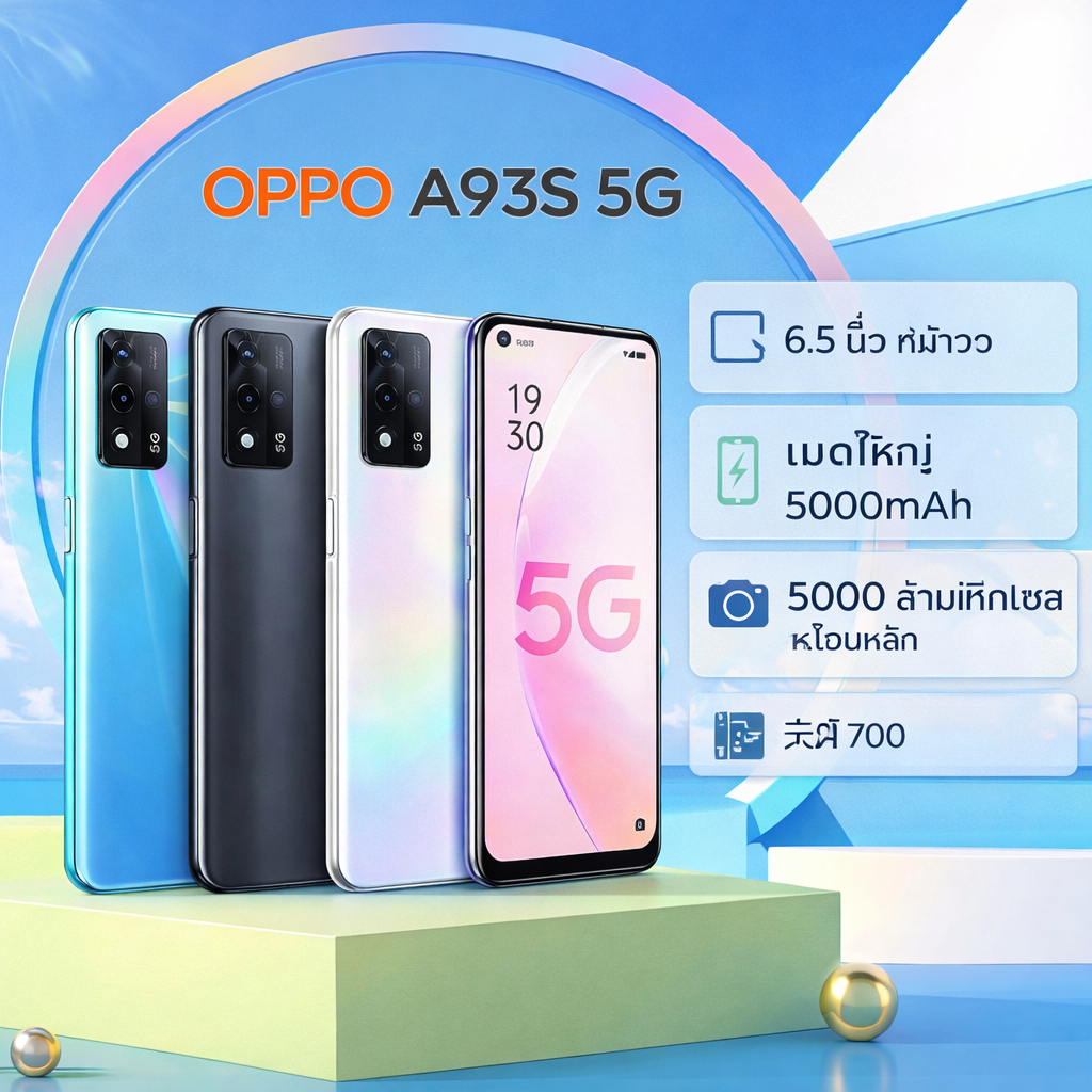 【โปรโมชั่นพิเศษ】สมาร์ทโฟน A93s 5G, แรม 12GB+256GB,หน้าจอ 6.5 นิ้ว,แบตเตอรี่ 5000mAh พร้อมจัดส่งทันที