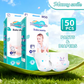 Mamysmile แพมเพิส เด็กแรกเกิดถึงโต ผ้าอ้อมกางเกง ซึมซับดี บางเบา ใช้ง่าย กางเกงผ้าอ้อมเด็ก 50ชิ้น แพมเพิสเด็ก